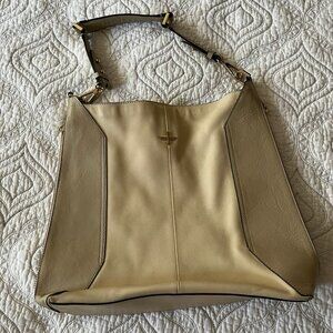 Pour La Victoire Rich Tan Leather Satchel Handbag with zip side hidden pockets